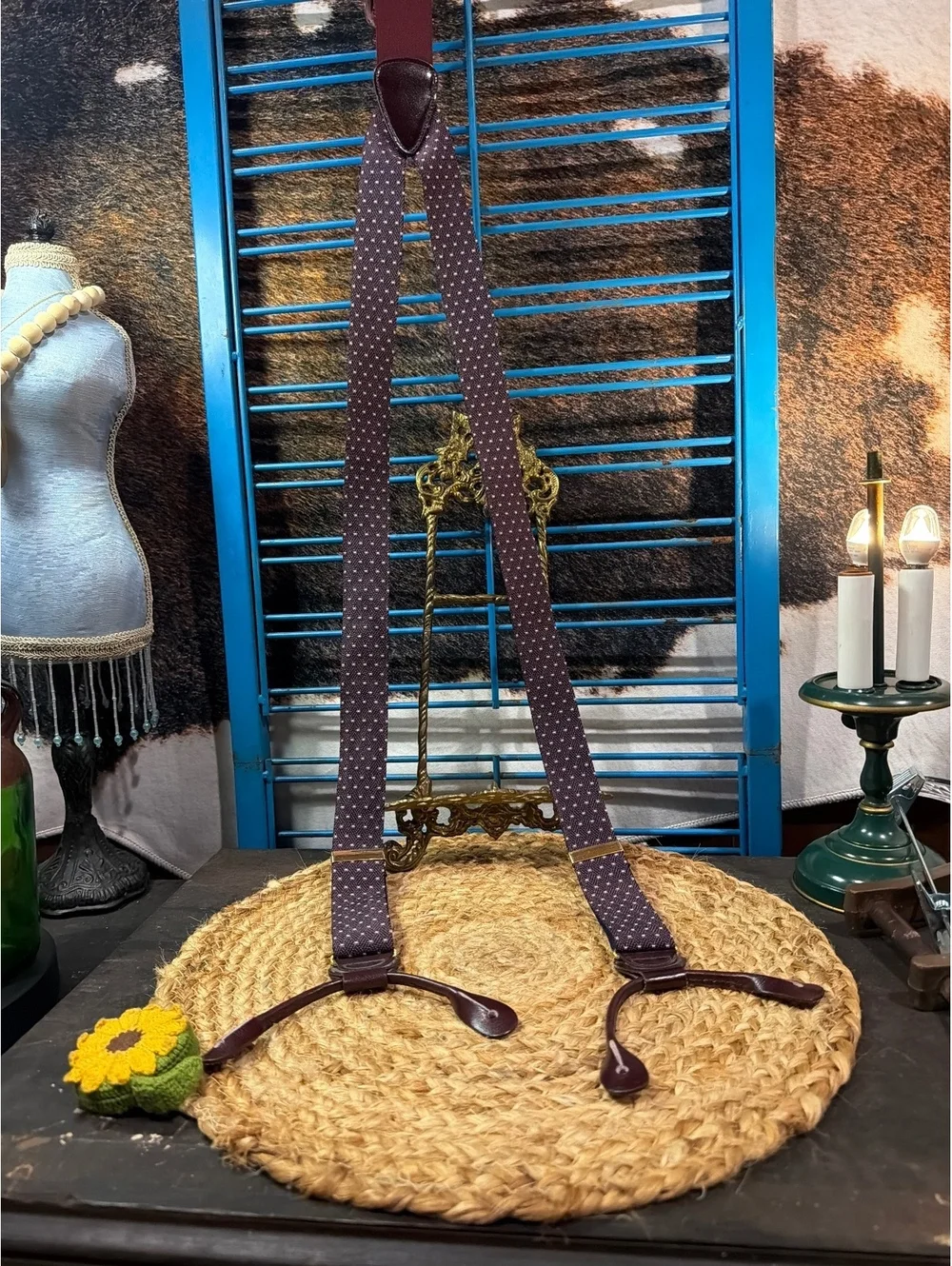 Trafalgar Adjustable Suspenders with Leather Details and Polka Dot Pattern